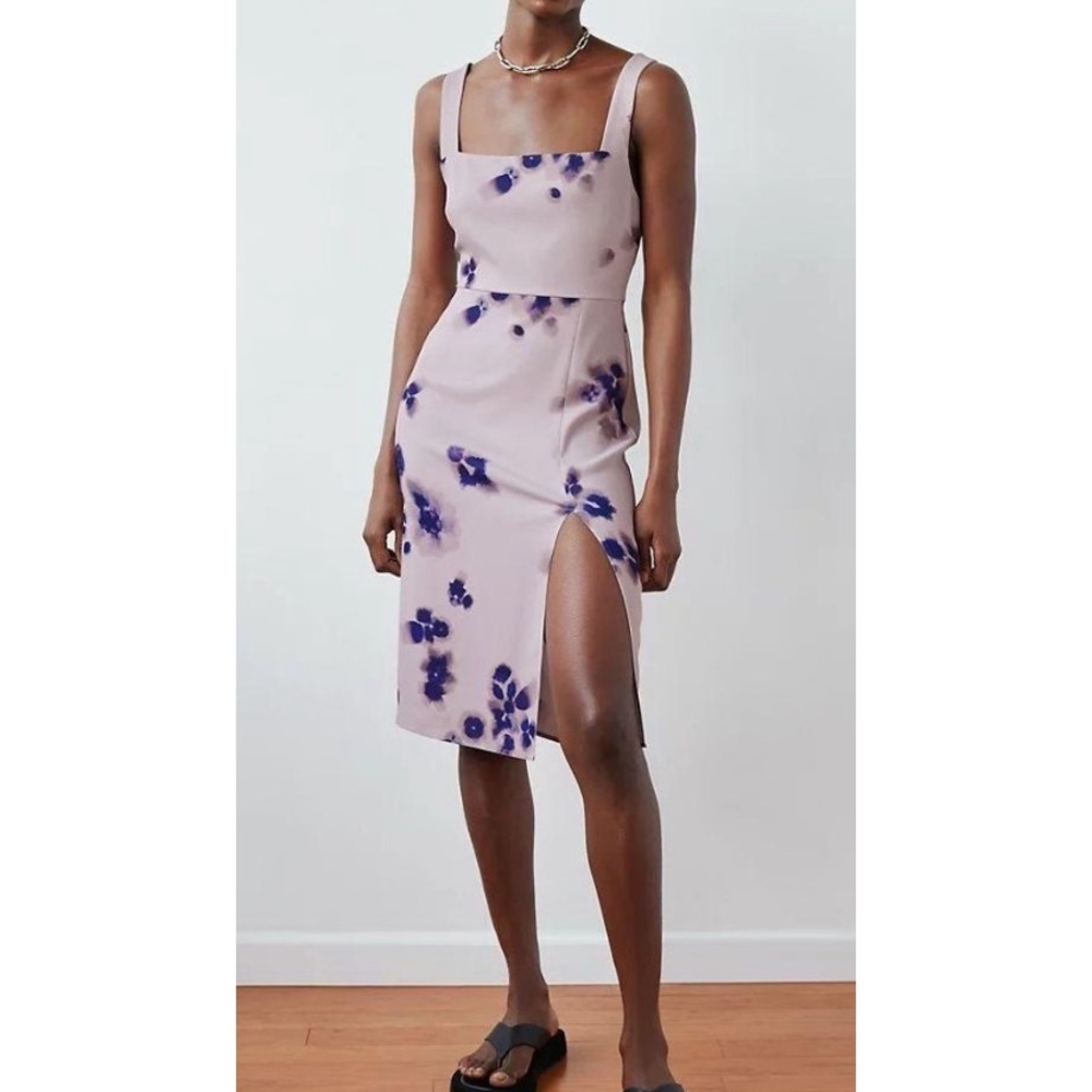 Aritzia Lilac Midi Dress with Purple Floral Print